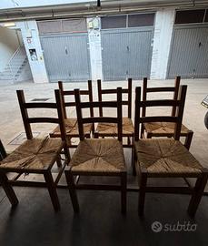 6 sedie vintage in legno con seduta impagliata