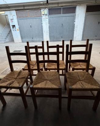 6 sedie vintage in legno con seduta impagliata