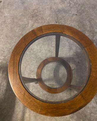 Tavolino legno massello con due ripiani in vetro