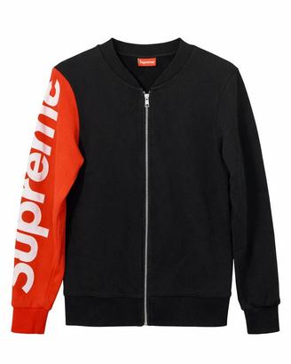 Felpa Supreme con zip nera con manica rossa logo S