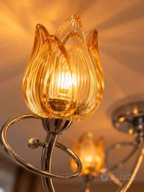 Lampadario a soffitto 3 luci con fiori in vetro