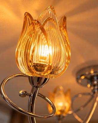 Lampadario a soffitto 3 luci con fiori in vetro