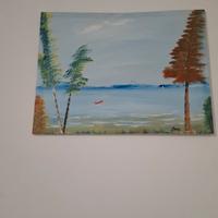 Quadro dipinto a mano su tela paesaggio lago firma