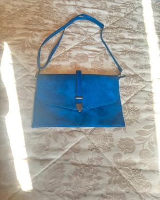 Borsa blu in vera pelle artigianale nuova