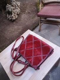 Borsa/zaino donna bordeaux effetto pelle e velluto