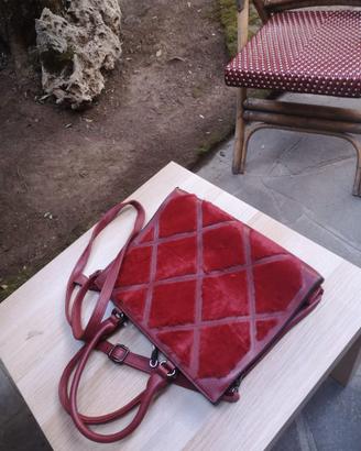 Borsa/zaino donna bordeaux effetto pelle e velluto