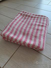 Telo mare pareo bamboo Le Blu a righe bianco rosa
