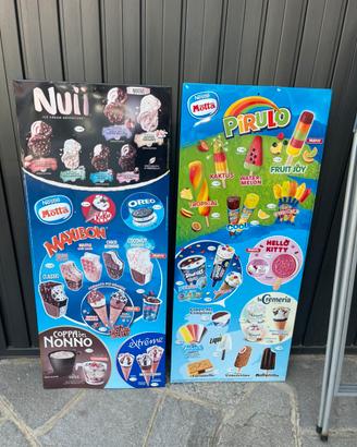 Espositore + 2 cartelli pubblicitari gelati Motta