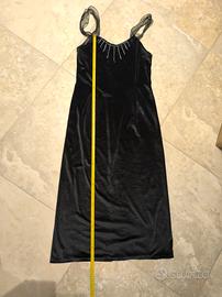 Abito lungo elegante vellutino nero spalline schif