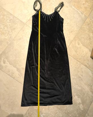 Abito lungo elegante vellutino nero spalline schif