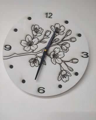 Orologio legno fiori inciso laser 3D
