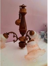lampadario vintage legno e ottone 