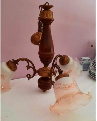 lampadario vintage legno e ottone 
