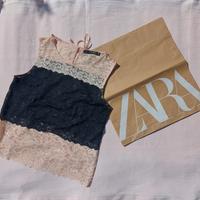 Top in pizzo nero e rosa Zara