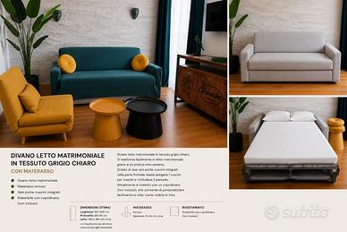 Divano letto matrimoniale grigio chiaro