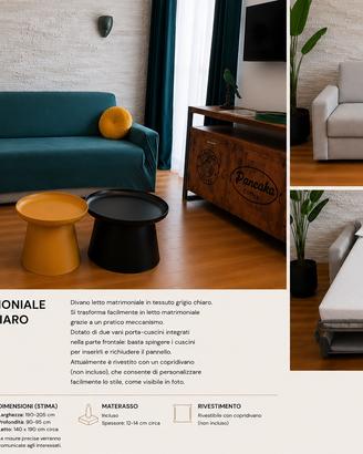 Divano letto matrimoniale grigio chiaro