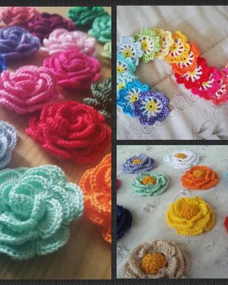 10 fiorellini in cotone vari tipi ad uncinetto