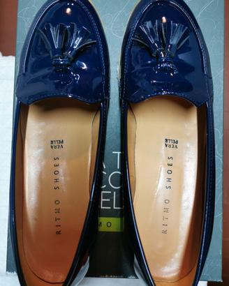 Scarpe mocassini donna vernice blu