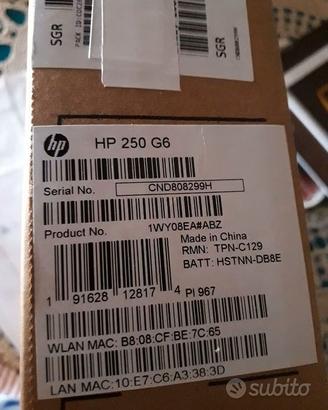 hp laptop 250 G 6 Intel core 3 NUOVA BATTERIA