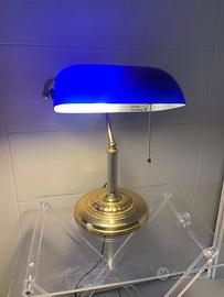 lampada banchiere ottone e vetro BLU vintage
