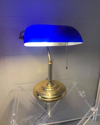 lampada banchiere ottone e vetro BLU vintage