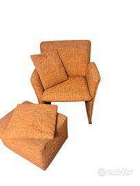 Poltrona arancio + pouf rotelle sfoderabile relax