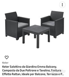 Salottino da giardino, due poltrone e tavolino