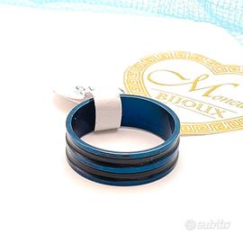 Anello acciaio uomo fascia fascetta blu Nero 