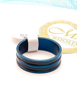 Anello acciaio uomo fascia fascetta blu Nero 