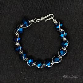 Bracciale in alluminio argentato e pietra blu