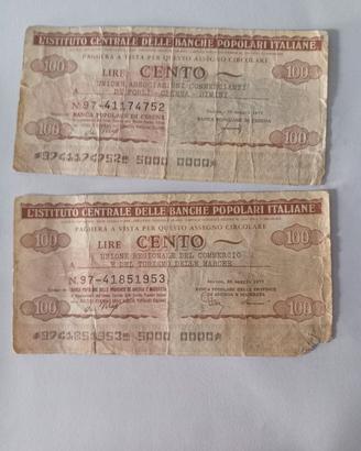 n. 2 carta moneta da lire 100 emesse 1977