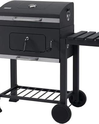 Barbecue a Carbonella Nero Carrello e Termometro
