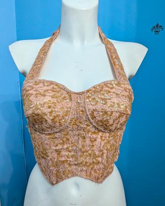 Corpetto Bustier Vintage Rosa con Paillettes