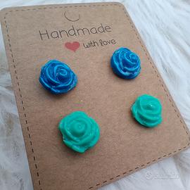 NUOVO coppia orecchini Rose Azzurre 