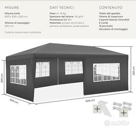 Gazebo 3x6 m o 3x3 impermeabile con 5 pannelli