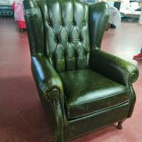 Poltrona Bergere' in vera pelle vintage verde