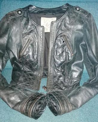 Giacca Corta GUESS in Vera Pelle Trapuntata Nera