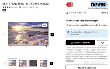 TV 70" 4K QLED OK TV 70 pollici