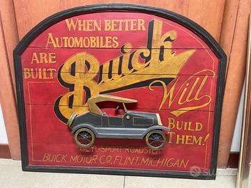 RARA INSEGNA BUICK IN LEGNO CON AUTOMOBILE 3D