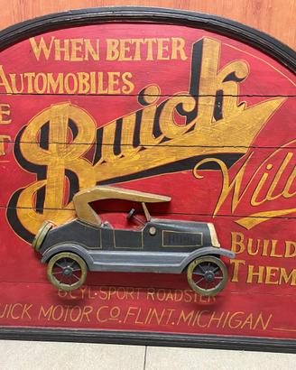 RARA INSEGNA BUICK IN LEGNO CON AUTOMOBILE 3D