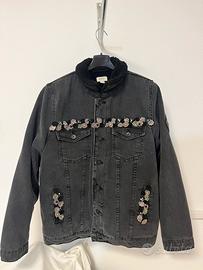 Giacca in denim nero con interno teddy