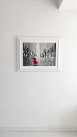 quadro  90X70: Donna ombrello rosso dipinto a mano
