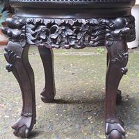 Tavolino Cinese antico in Legno di Rosa e Marmo