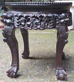 Tavolino Cinese antico in Legno di Rosa e Marmo