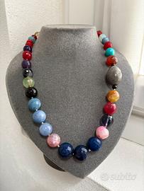 Collana artigianale in pietra dura multicolore