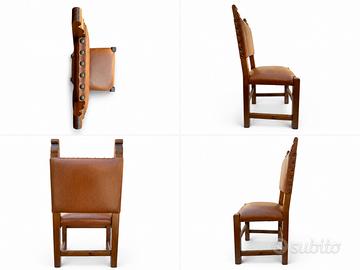 SPLENDIDO SET DI SEDIE ARTIGIANALI IN NOCE E PELLE