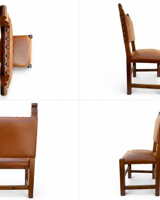 SPLENDIDO SET DI SEDIE ARTIGIANALI IN NOCE E PELLE