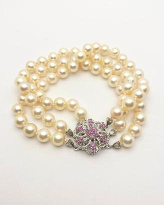 Bracciale perle chiusura oro 18KT con rubini, 1950