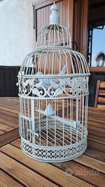 Gabbietta con uccellino in ferro Shabby Chic