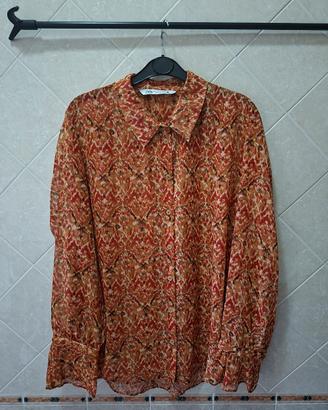 Camicia Zara fantasia etnica rosso beige marrone